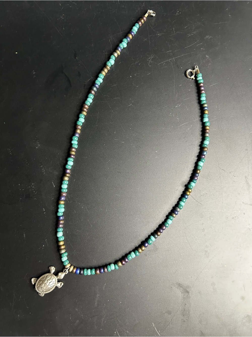 Handmade Turquoise Beaded Turtle Pendant Necklace